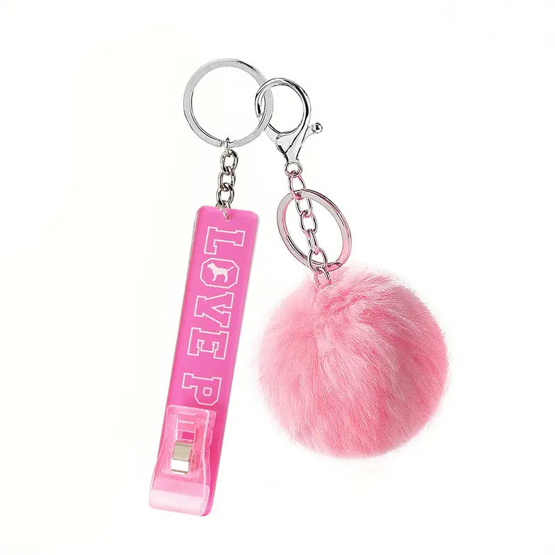 1pc Cute Pom Pom Keychain Clip pull card out ATM Card Extractor